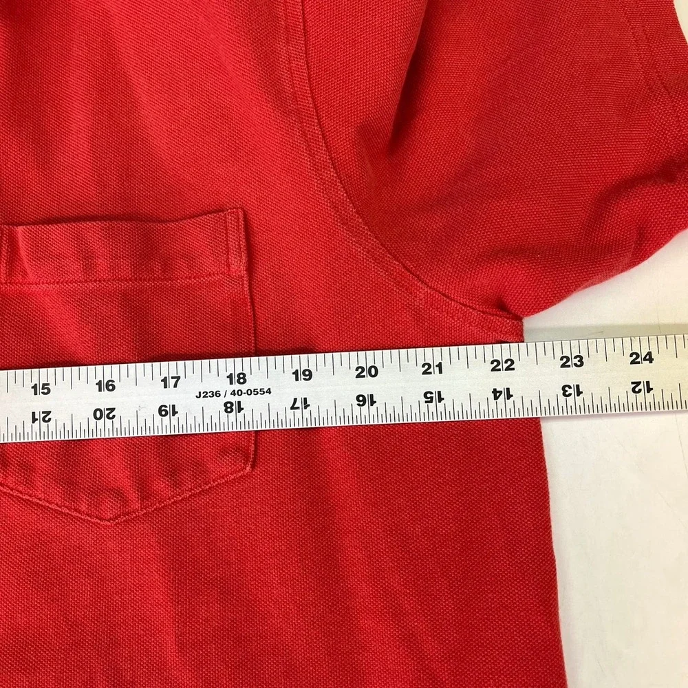 Lands End Mens Red Pique Cotton Short Sleeve Polo Shirt with Pocket Size L 42-44
